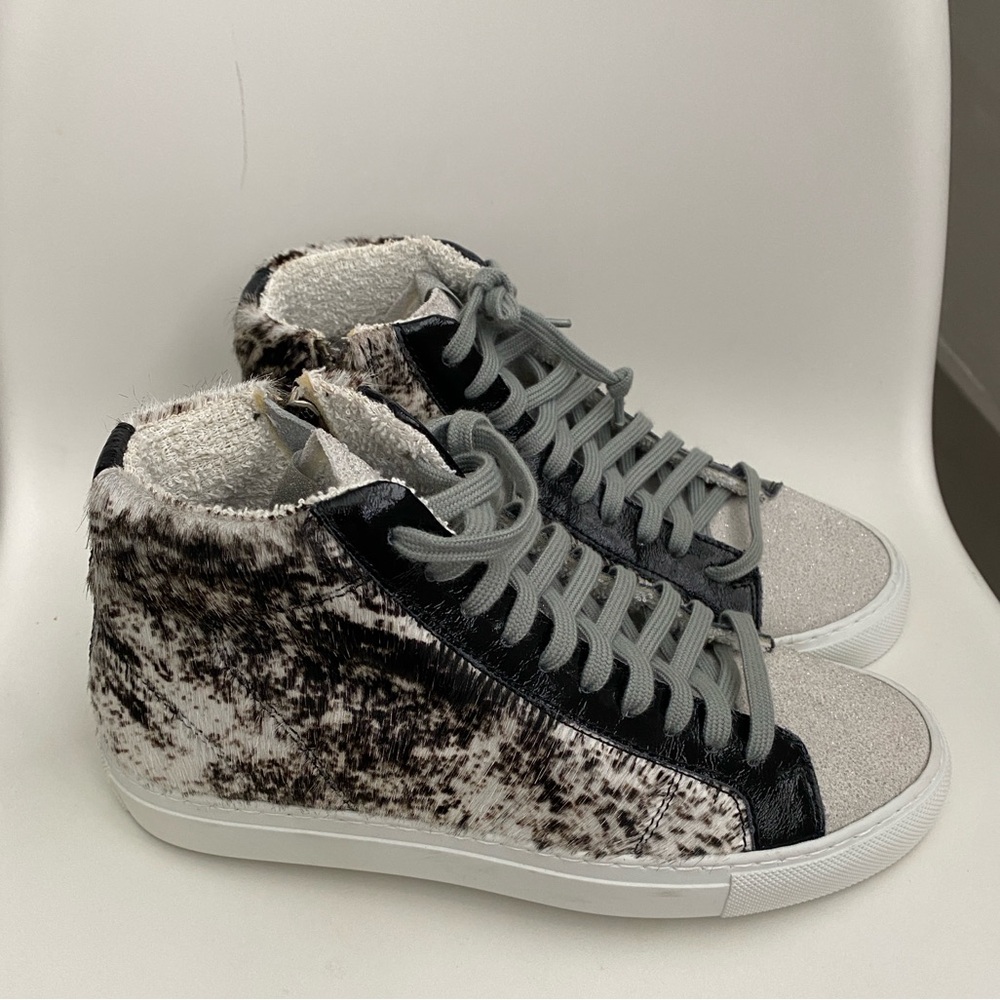 P448 women Cow Softy Calf Hair Metallic High Top Skate Sneaker 36 made in Italy